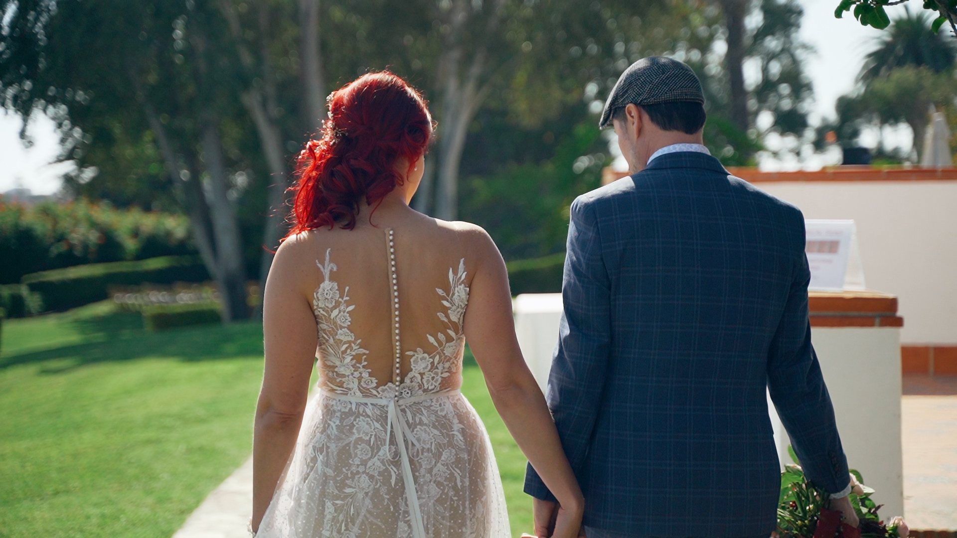 Bride and Groom at the Adamson house in Malibu