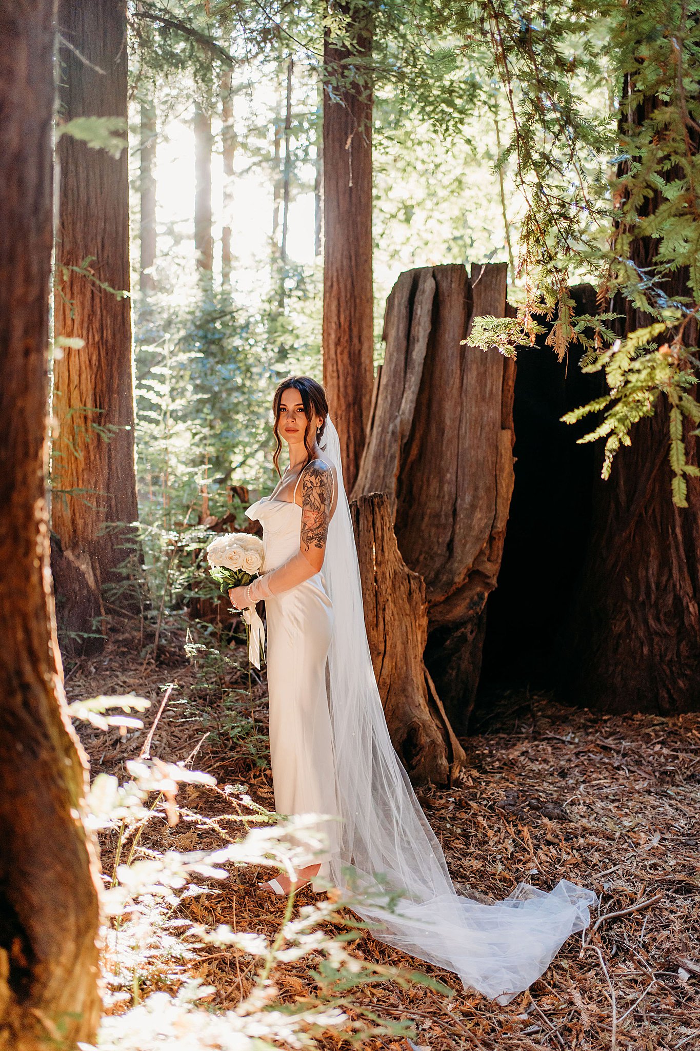 Bride standing in Santa Cruz Redwoods 