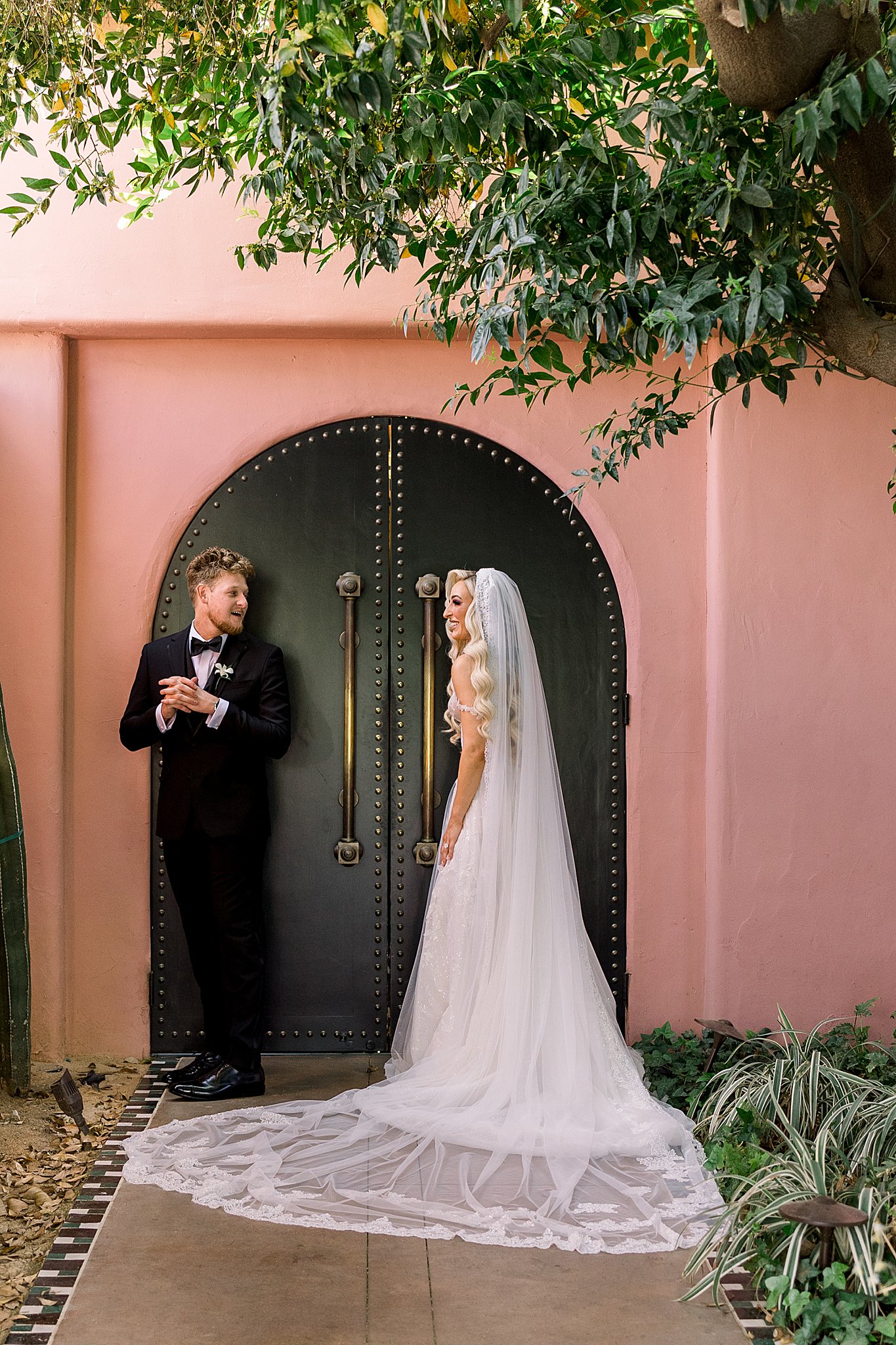 Bride and Groom at Sands Hotel Wedding in Palm Springs