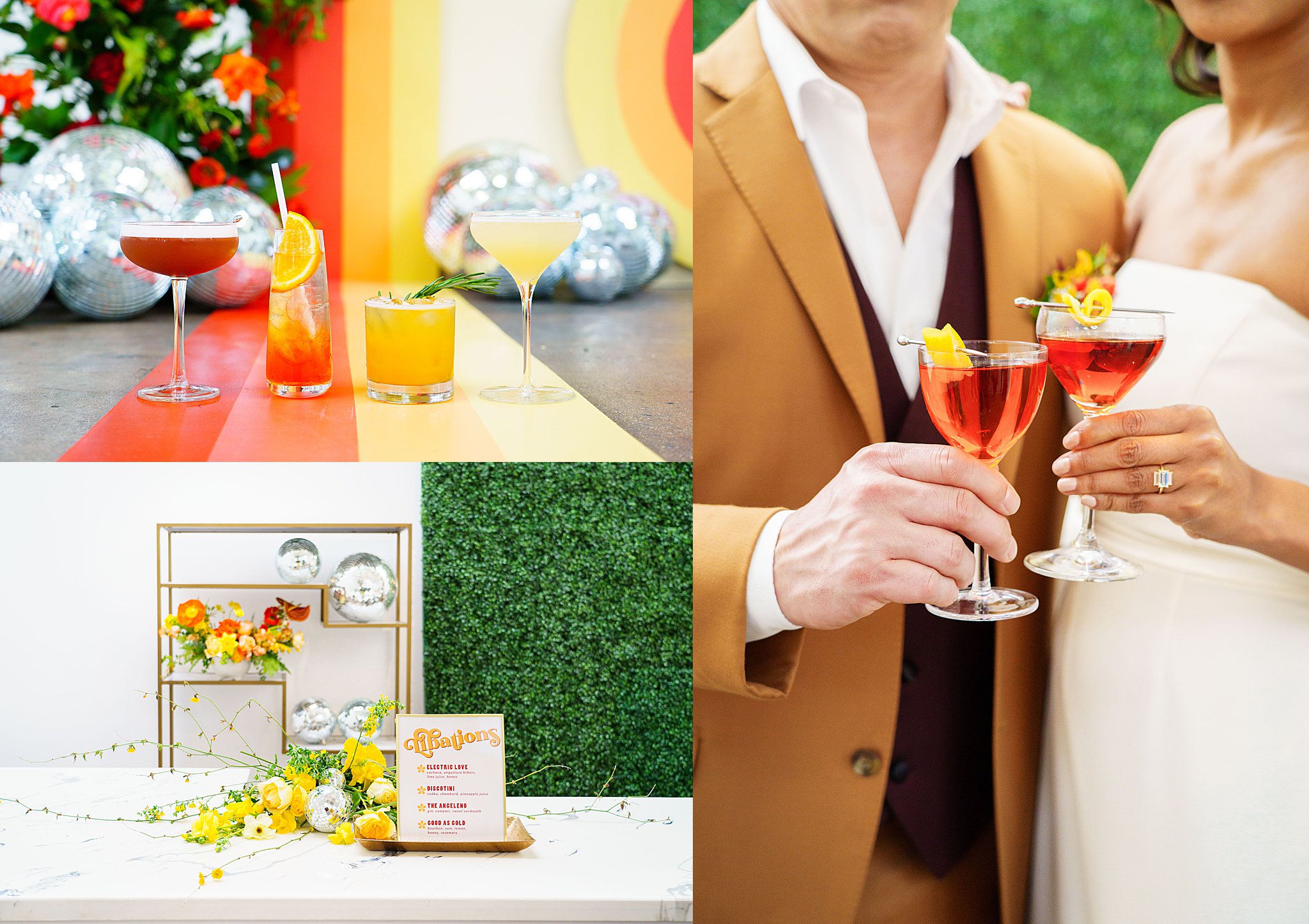 Bride and Groom clink drinks