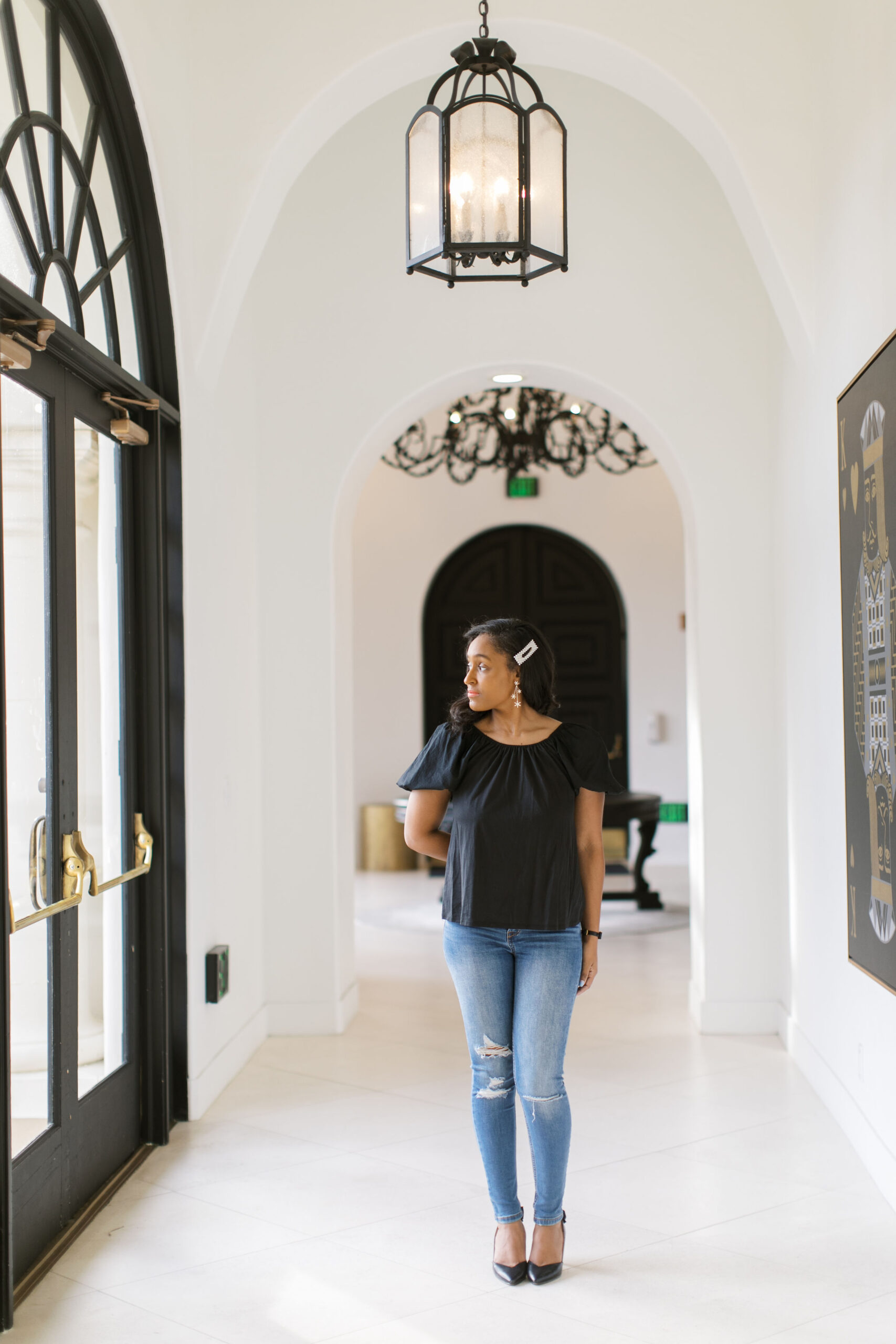 Woman looking out a window