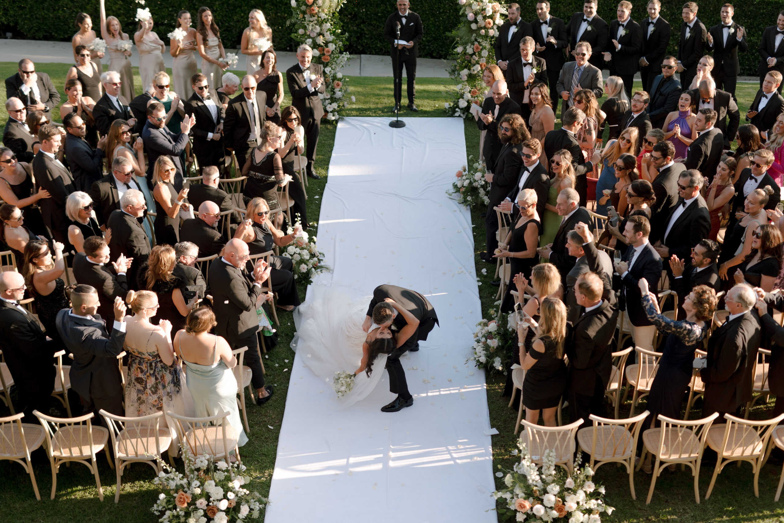 Bride and Groom Kiss at Bel Air Bay Club Wedding Ceremony