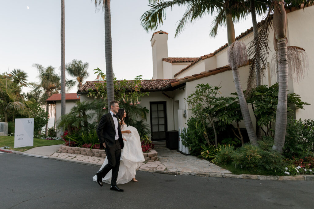 Bride and Groom Walking to Wedding at Bel Air Bay Club