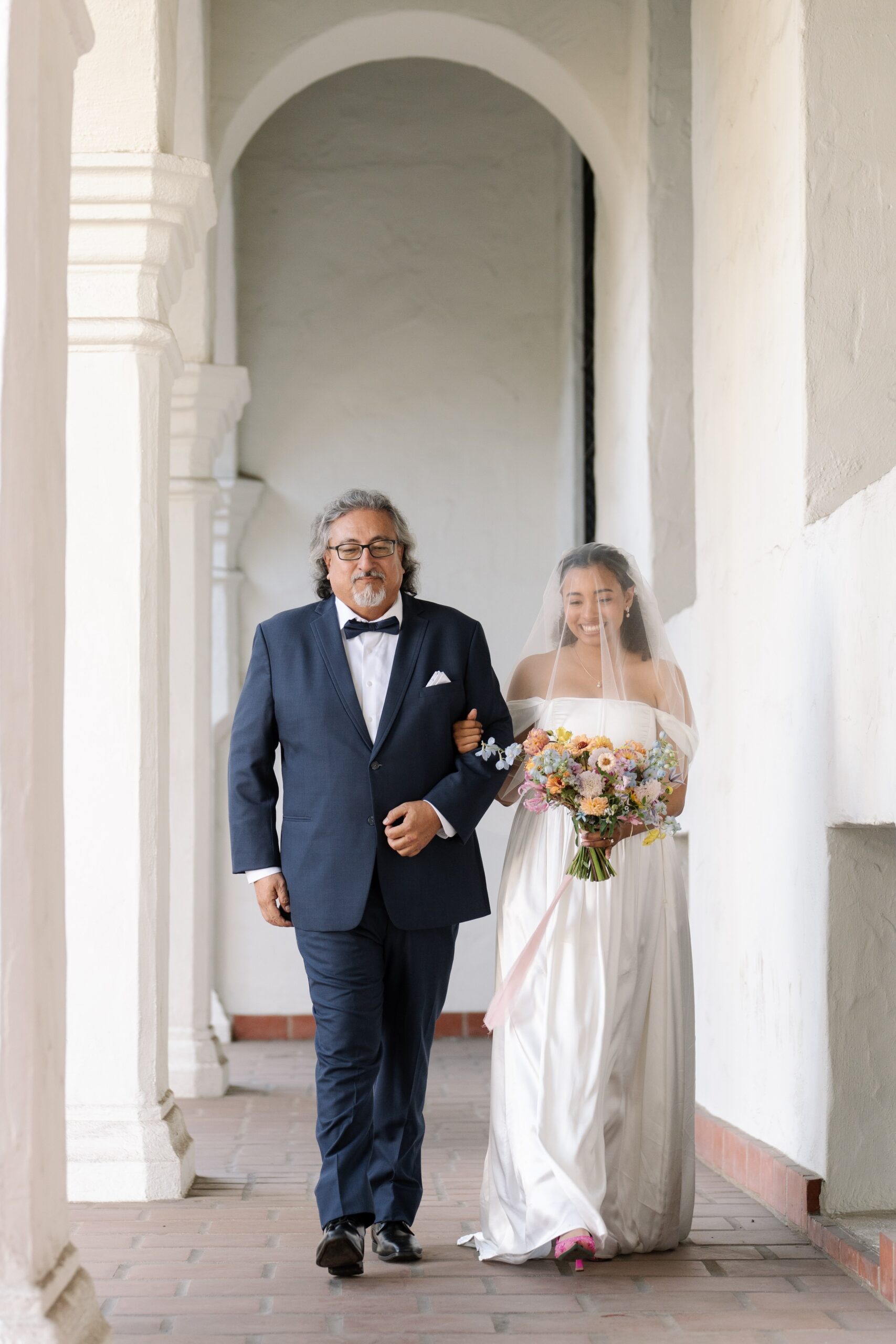 Bride Walking Down Aisle at Santa Barbara Courthouse Wedding