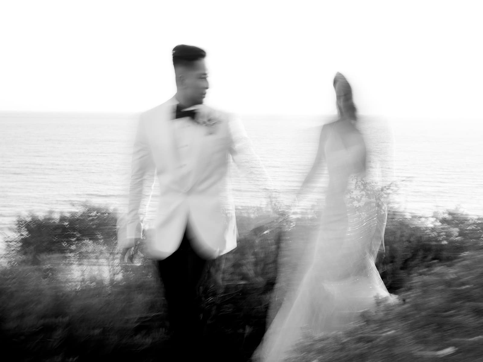 Black and white blurry wedding photo from a Casa Romantica wedding