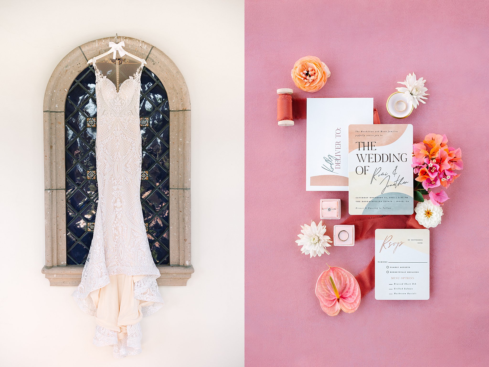 Romi's wedding dress, paired with minted envelopes 