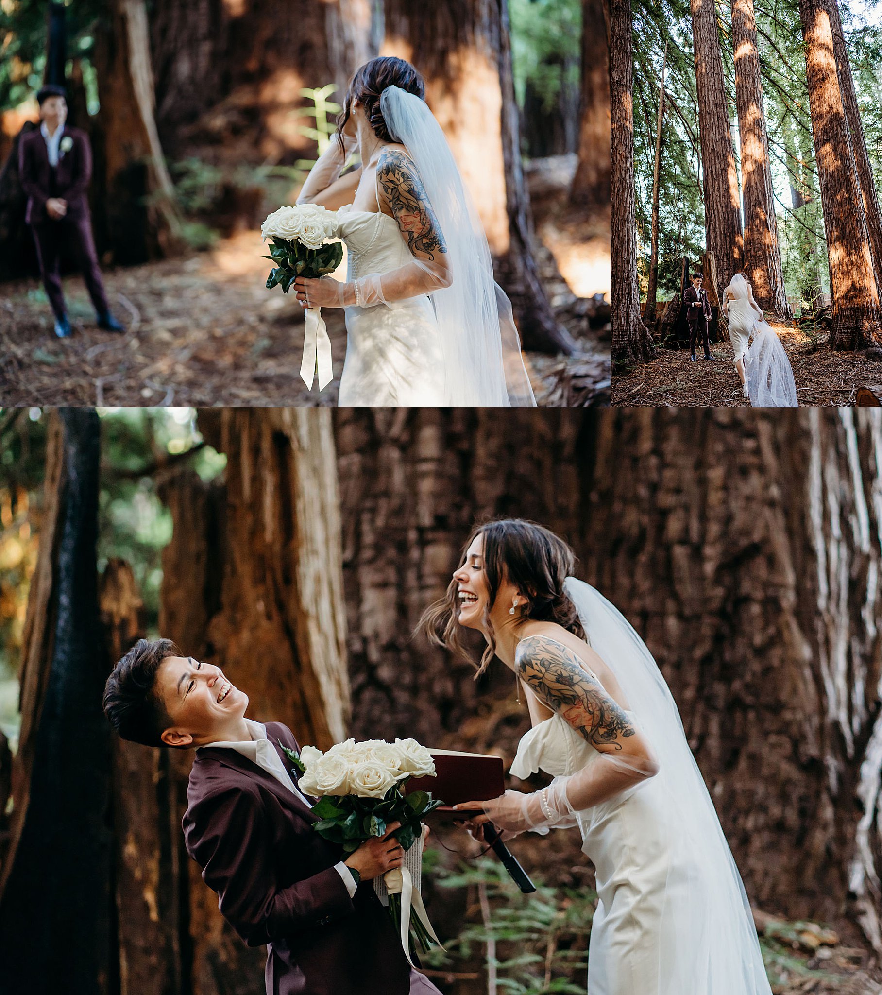 Bride and Bride exchanging Vows in Santa Cruz Redwoods